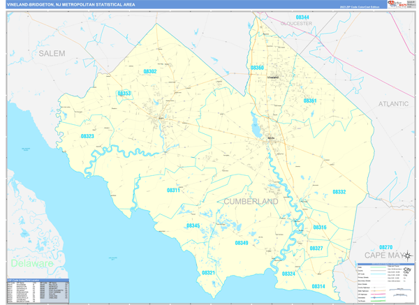 Vineland-Bridgeton Metro Area Wall Map